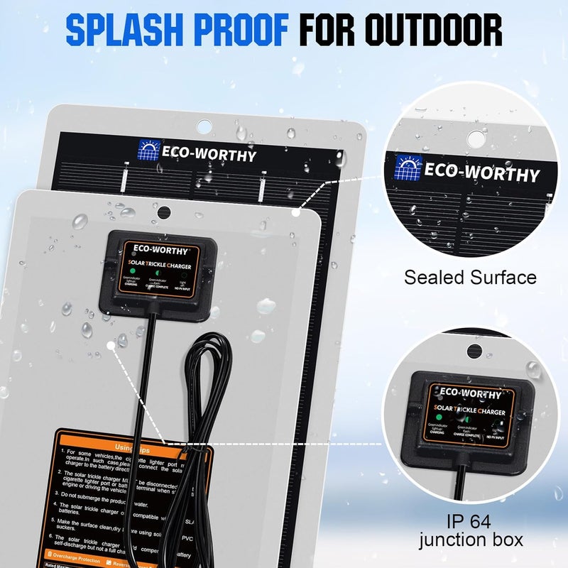 ECO-WORTHY Solar Battery Charger 12 Volt Waterproof Portable Power Solar Panel Solar Trickle Car Battery Charger Maintainer for Car Truck Boat RV Motorcycle Marine Trailer Battery，Plug and Play - Image 5
